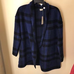 Wool blend oversized buffalo print cardigan jacket